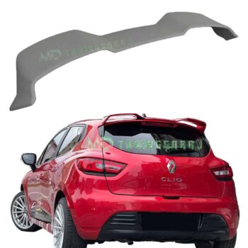 Yedek parça spoiler ve Renault Clio arka görünüm, otomobil modifikasyonu ve performans artırımı için uyumlu araba aksesuarı, yüksek kaliteli araç parçaları.