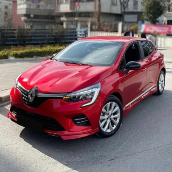 Renault Clio ön görünüm, otomobil modifiye ve tuning, MD Tuning Garaj servisi, kırmızı renkli hatchback araç.