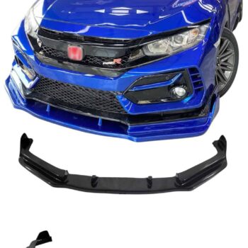 Yüksek performanslı mavi Honda Civic Type R ön tampon spoilerleri ile sportif görünüm.