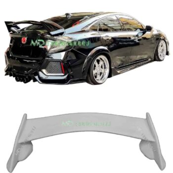 Yüksek performanslı siyah spor otomobil ve karbon fiber spoiler detayları.